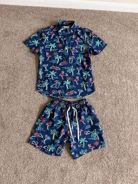 chubbies Navy Tropical Neon Flamingo Men's Swim Set